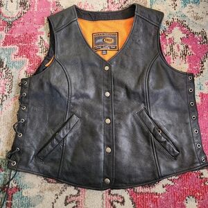 Womens Black Leather Vest W/Lace-Up Sides